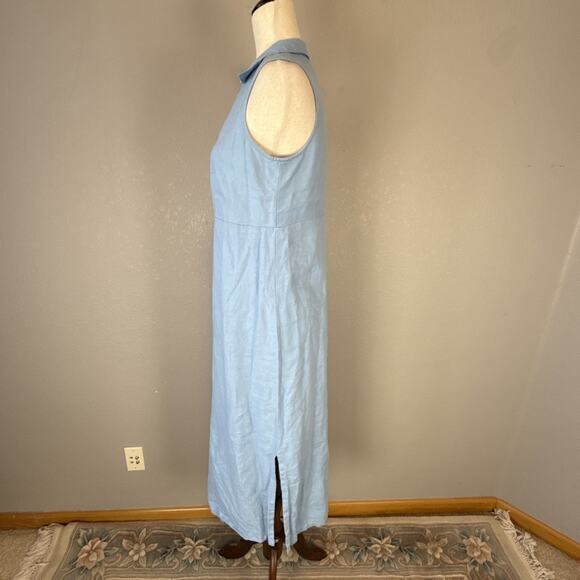 Herman Geist Vintage Icy Baby Blue Linen Maxi Dress Size 6 Sleeveless Collar - Picture 4 of 7